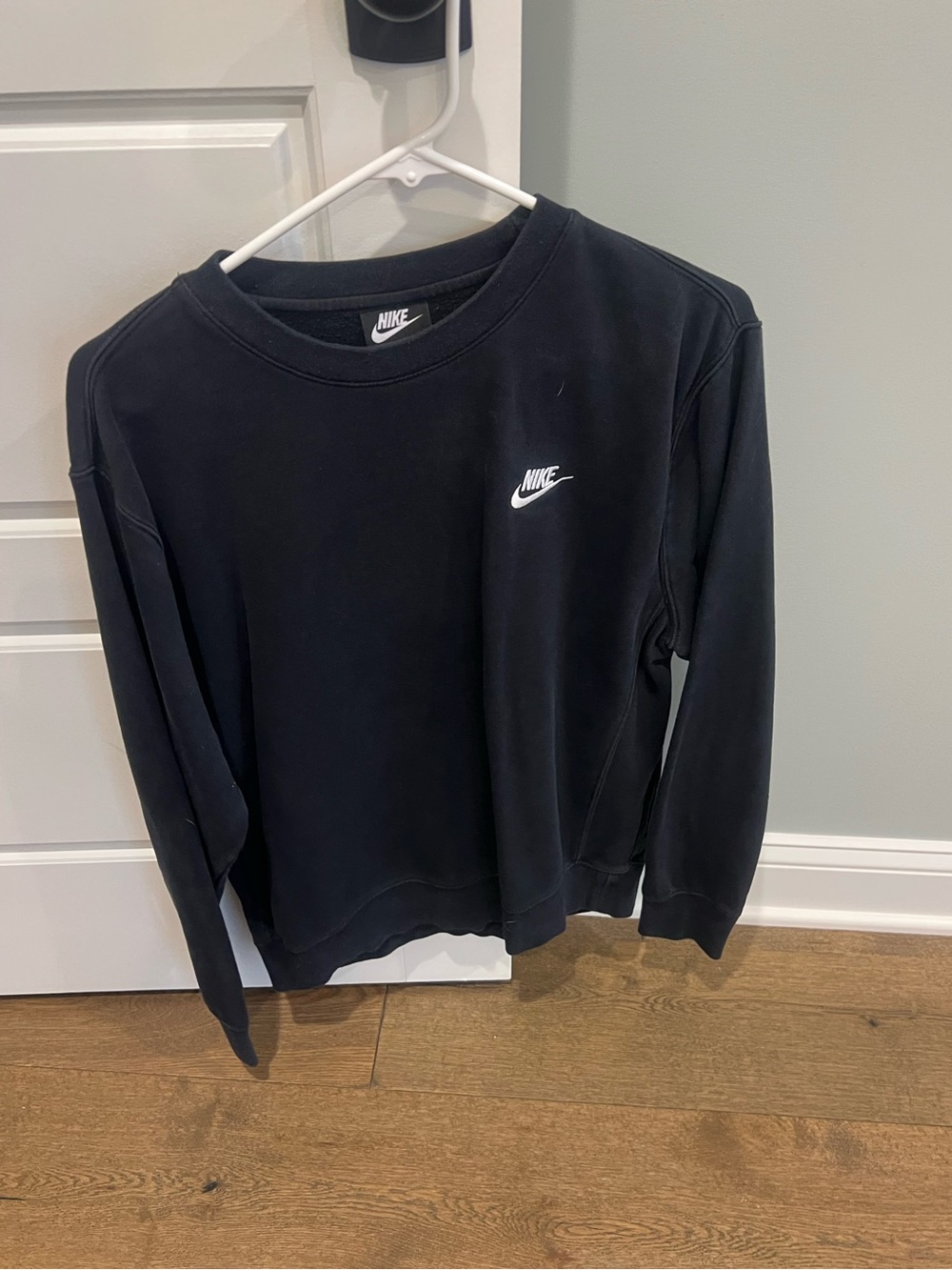 Nike Black Men's Crewneck Sweatshirt with White Swoosh-Size small